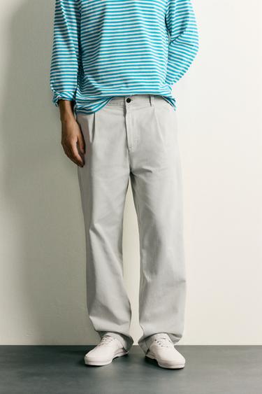 STRAIGHT-LEG PLEATED CHINOS - Grey by Zara