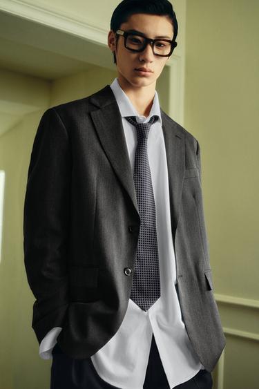 HERRINGBONE SUIT BLAZER - Anthracite Grey by Zara
