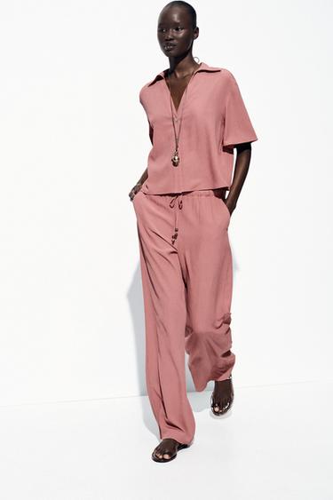 WRINKLED-EFFECT WIDE-LEG TROUSERS - MARSALA by Zara - Image 0