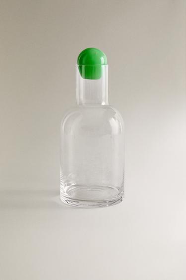 NANUSHKA GLASS BOTTLE WITH COLOURED STOPPER - Sea green by Zara - Image 0