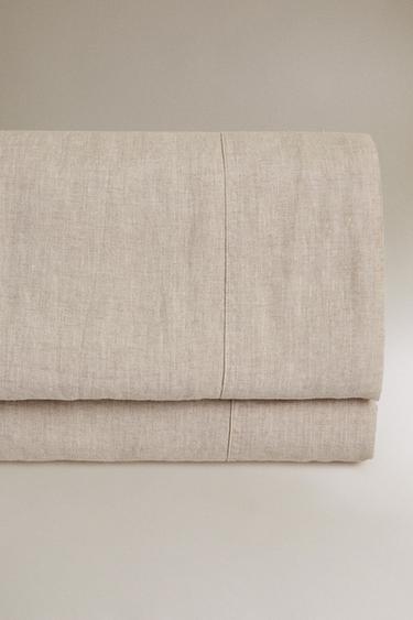 WASHED LINEN FLAT SHEET (160 GxM²) - Light beige by Zara