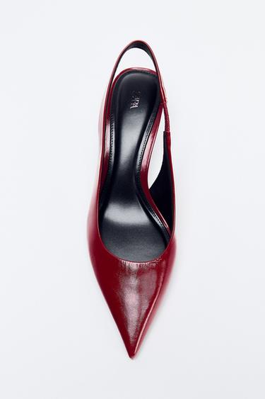 LEATHER KITTEN-HEEL SHOES - Red by Zara