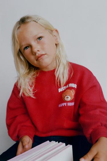 BEAR PRINT SWEATSHIRT - Red by Zara