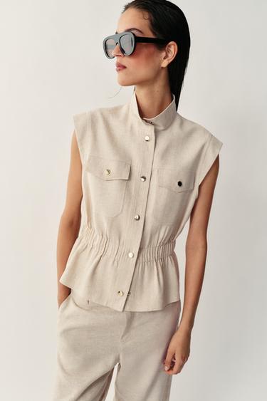 LINEN BLEND POCKET GILET - Light beige by Zara