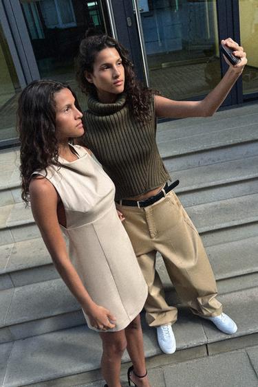 DRAPED NECK SHORT DRESS - Beige by Zara