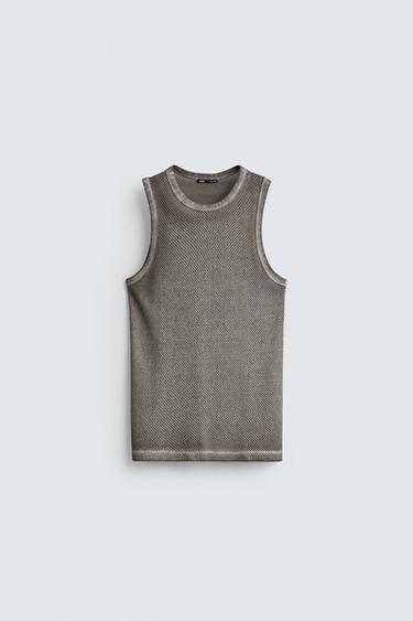 TEXTURED OPEN-KNIT TANK TOP - Grey by Zara