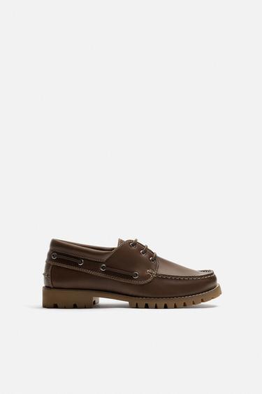 LEATHER DECK SHOES - Brown by Zara - Image 0