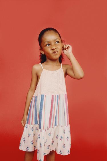 STRIPED AND FLORAL PANELLED DRESS - Multicoloured by Zara