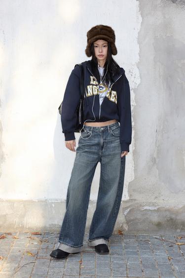 CONTRAST VARSITY HOODIE - Navy blue by Zara