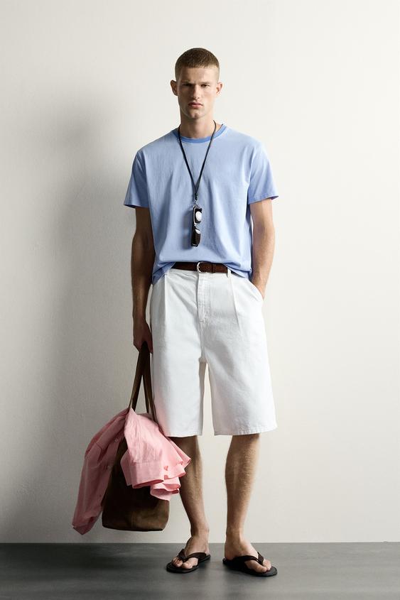 CONTRAST NECK RELAXED FIT T-SHIRT - LIGHT BLUE by Zara - Image 0
