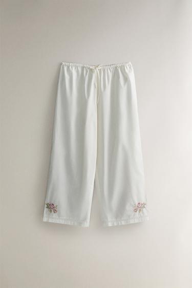 EMBROIDERED TROUSERS - Oyster-white by Zara