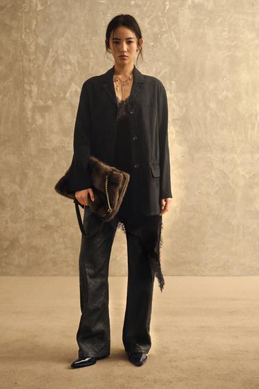 LIMITED EDITION ZW COLLECTION 100% SUEDE OVERSIZE BLAZER - Black by Zara