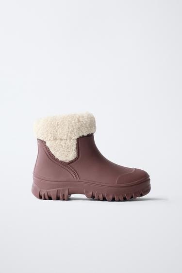 FAUX SHEARLING WELLIES - Burgundy Red by Zara