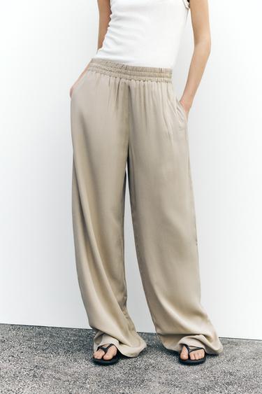 WIDE-LEG TROUSERS WITH ELASTIC WAISTBAND - Light camel by Zara