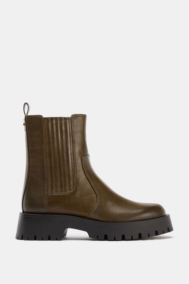 DISTRESSED-EFFECT TRACK-SOLE ANKLE BOOTS - Khaki Green by Zara