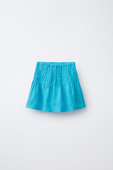 100% LINEN RUFFLED BERMUDA SKORT - Turquoise by Zara - Image 0