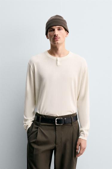 COTTON-CASHMERE BUTTON NECK SWEATER - Ecru by Zara