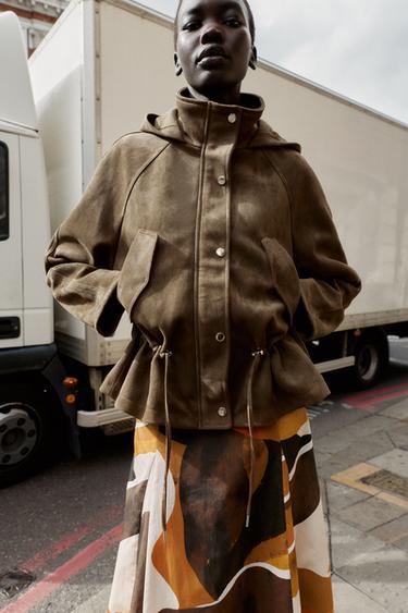 HOODED FAUX SUEDE JACKET - Light khaki by Zara