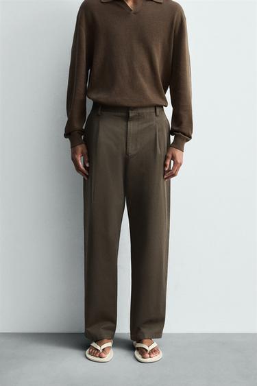 COTTON/LINEN PLEATED TROUSERS - Black / Brown by Zara