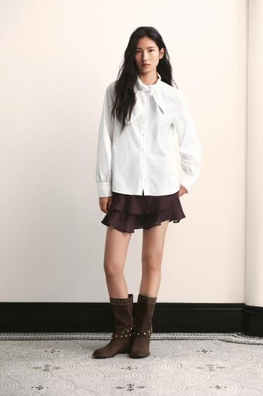 POPLIN SHIRT WITH BOW - White by Zara
