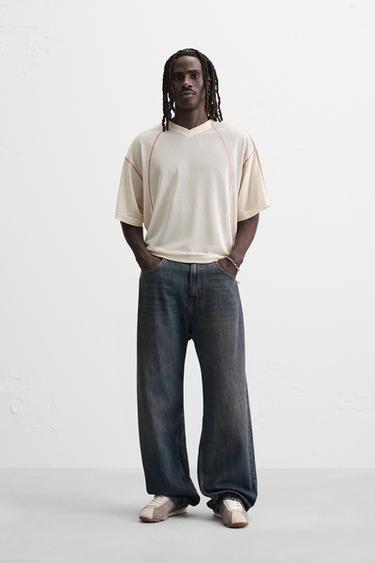 CONTRAST OPEN KNIT T-SHIRT - Ecru by Zara - Image 0