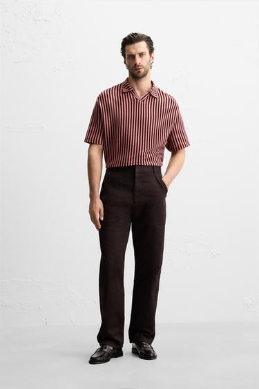 STRIPED JACQUARD POLO SHIRT - Light maroon by Zara - Image 0