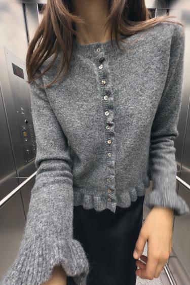 RUFFLED KNIT CARDIGAN - Grey by Zara - Image 0