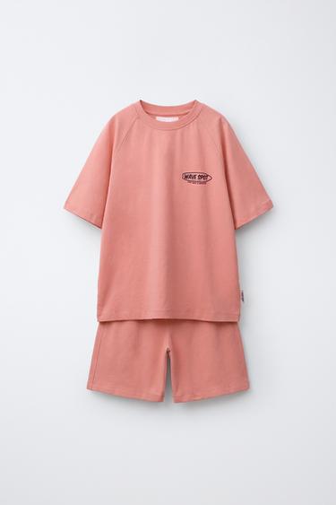 SLOGAN T-SHIRT AND BERMUDA SHORTS SET - Coral by Zara
