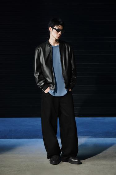LEATHER EFFECT BOMBER JACKET - Black by Zara