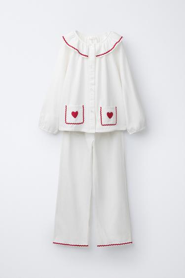 AGES 6-14/ SCALLOP AND HEART PYJAMAS - Ecru by Zara