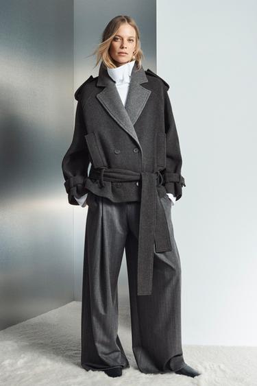 SHORT BELTED COAT ZW COLLECTION LIMITED EDITION - Grey marl by Zara