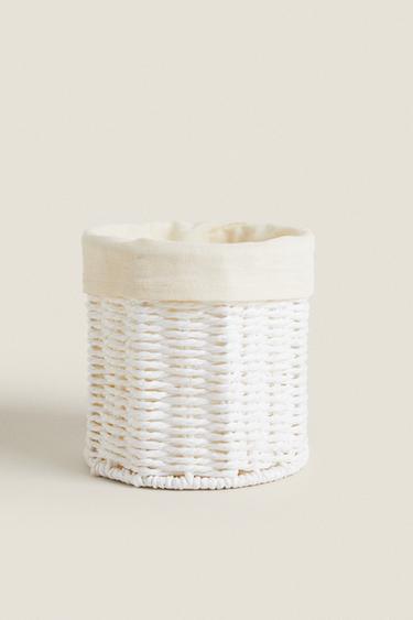 ROUND HAMPER WITH LINEN LINING - White by Zara