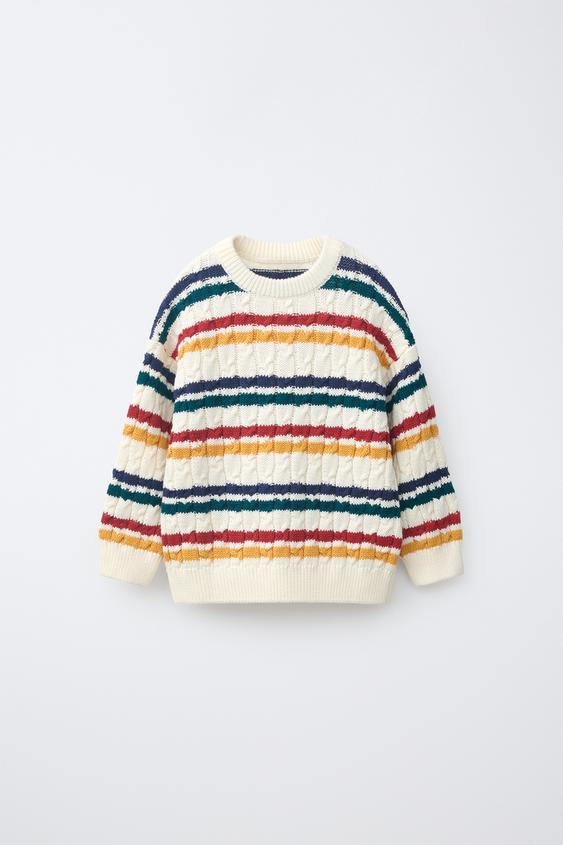 CABLE-KNIT STRIPED JUMPER - Multicoloured by Zara - Image 0