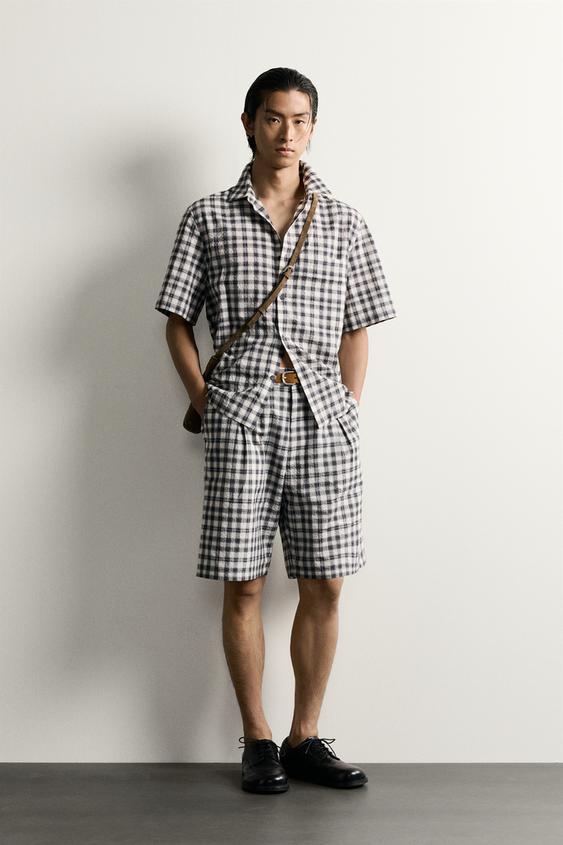 RELAXED FIT CHECKED BERMUDA SHORTS - Black / White by Zara - Image 0