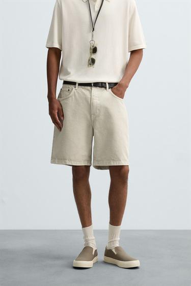 REGULAR FIT DENIM BERMUDA SHORTS - Grey by Zara