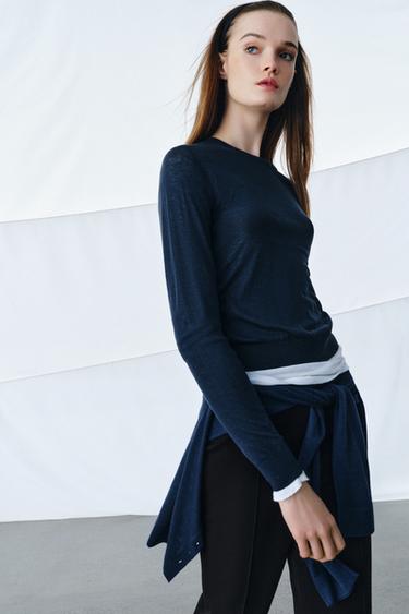 EXTRA-FINE WOOL AND SILK JUMPER - Navy blue by Zara