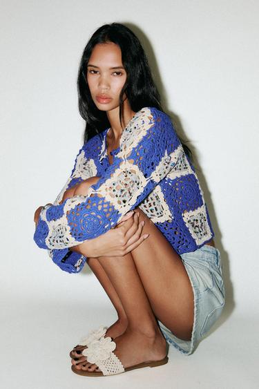 CROCHET BOW FLAT SANDALS - Ecru by Zara