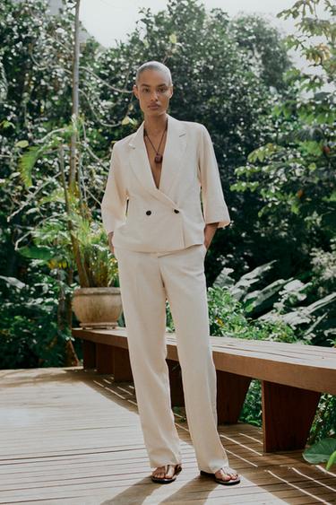 STRAIGHT-LEG TROUSERS WITH ELASTICATED WAIST - Ecru by Zara