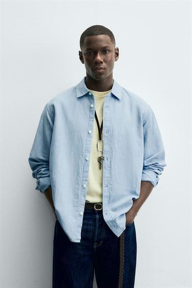 LIGHTWEIGHT DENIM SHIRT - Sky blue by Zara