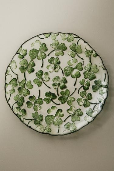 CLOVER GLASS DESSERT PLATE - Green by Zara