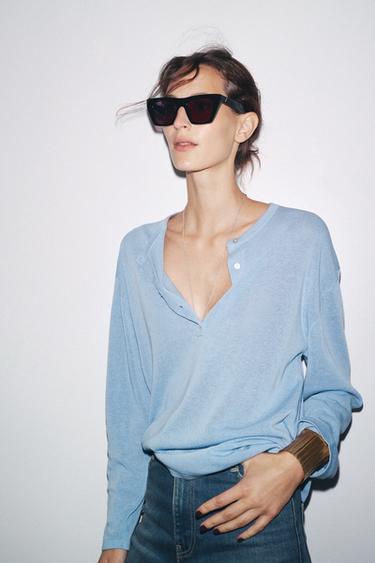OVERSIZED PLAIN KNIT SWEATER - Light blue by Zara