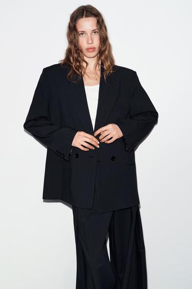 OVERSIZE PINSTRIPE BLAZER - Navy / White by Zara