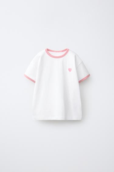 EMBROIDERED CONTRAST T-SHIRT - Light pink by Zara