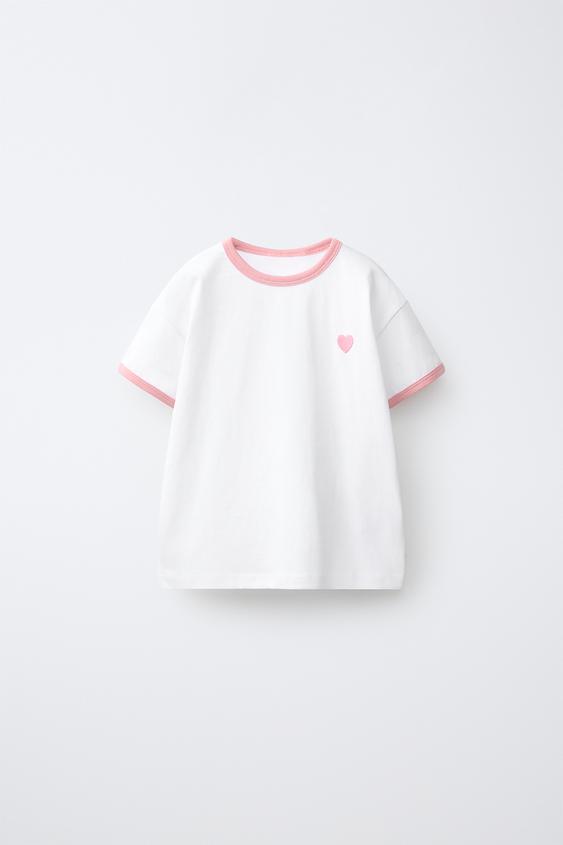 EMBROIDERED CONTRAST T-SHIRT - Light pink by Zara - Image 0