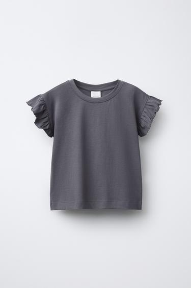 PLAIN T-SHIRT WITH RUFFLES - Anthracite grey by Zara