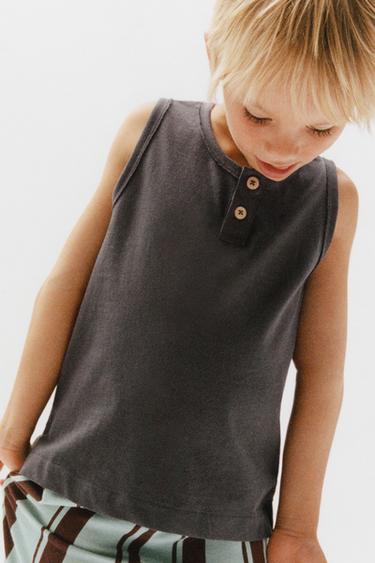 BUTTON SLEEVELESS T-SHIRT - Anthracite grey by Zara