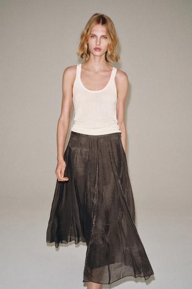 ZW COLLECTION FLOWING COMBINED SKIRT - Brown by Zara
