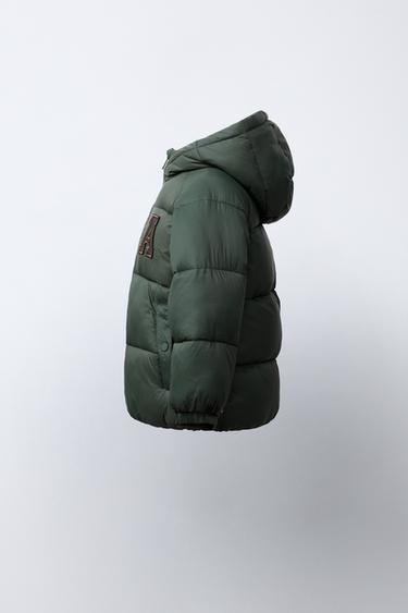 PATCH HOODED PUFFER COAT - Khaki by Zara