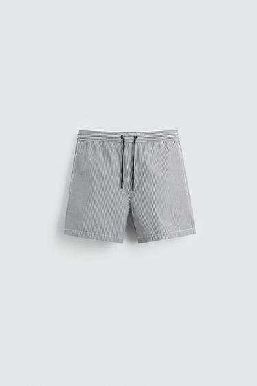 SEERSUCKER MID-LENGTH SWIMMING TRUNKS - Navy blue by Zara