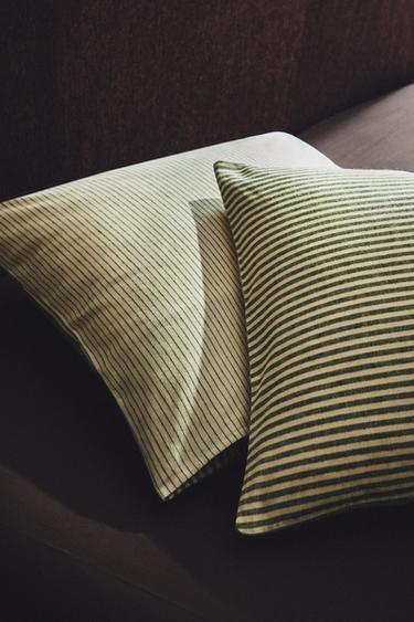 STRIPED FLANNEL PILLOWCASE - Ecru by Zara